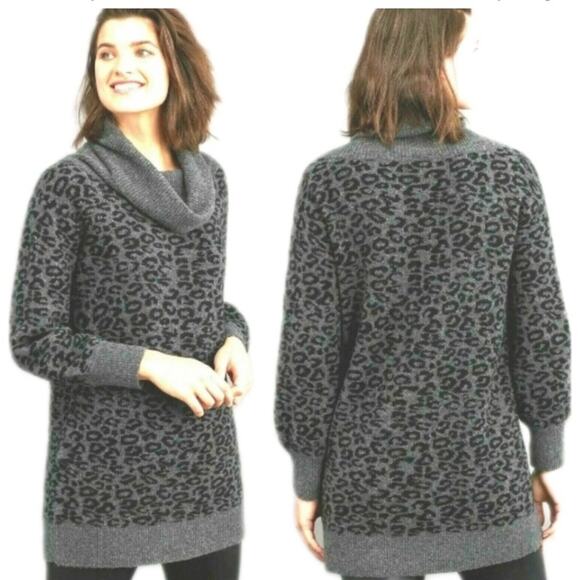 Anthropologie Sweaters - Anthropologie women's small tunic sweater cowl neck gray cheetah wool yak long s